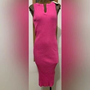 Freshman Fuchsia Ribbed Midi Dress
